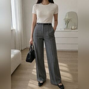 Gray Windowpane Trousers 10 Wide Leg Clean Girl Minimalist Office Quiet Luxury